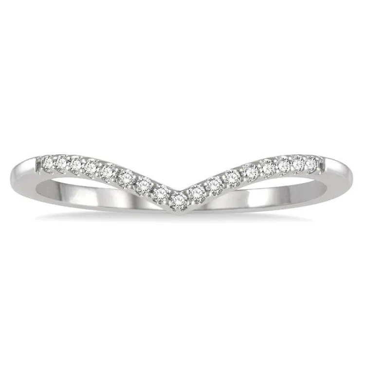 1/10 ctw Chevron Round Cut Diamond Petite Ring in 14K White Gold