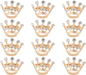 12pcs Crown Brooch Pin:Gold Crown Pin Rhinestone Crown Brooch Crystal Rhinestone Brooch Scarf Pin for Women Mother Shirts Light Gold
