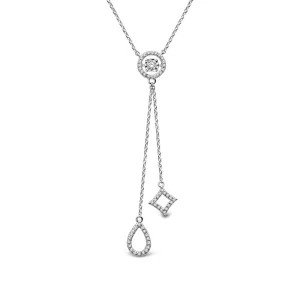 14K White Gold Diamond Lariat Y Drop Necklace