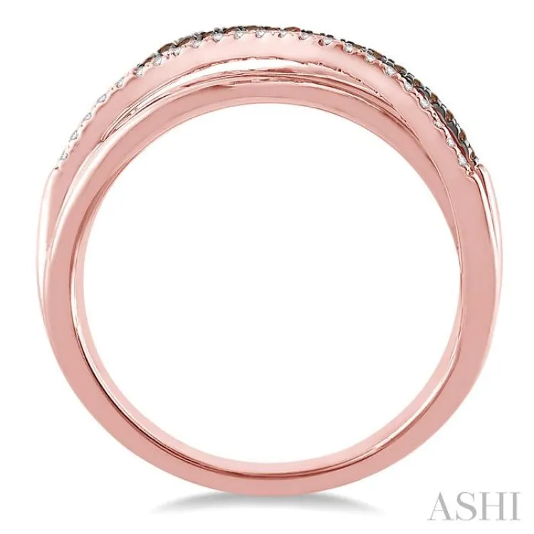1/5 ctw Round Cut White and Champagne Brown Diamond Ring in 10K Rose Gold