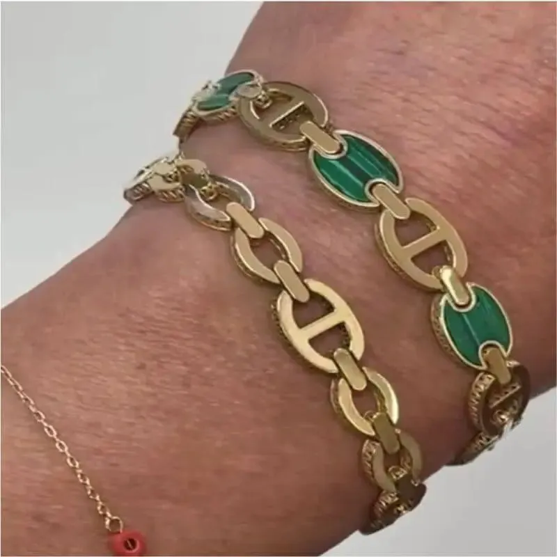 18K Solid Gold Modern Open Marine Link Polished Bracelet