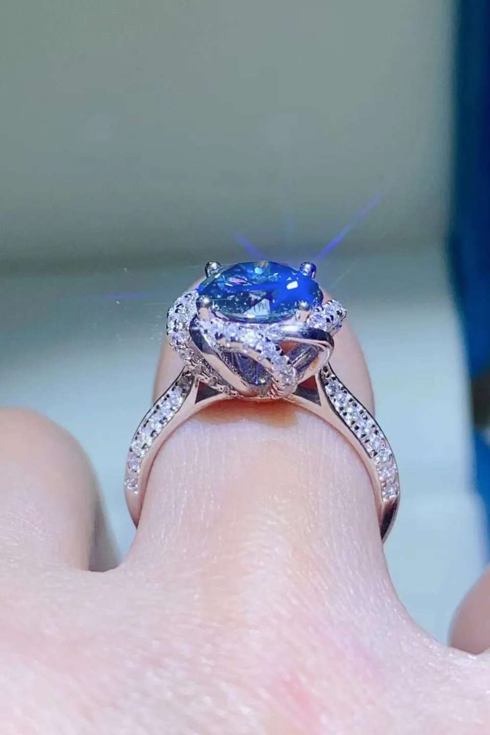 2 Carat Cobalt Blue Moissanite 925 Sterling Silver Ring