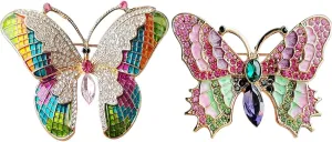 2pcs Butterfly Brooch,Crystal Rhinestone Enamel Butterfly Brooches Pin Cute Butterfly Shape Corsages Brooches Decoration Gift for Women Girls