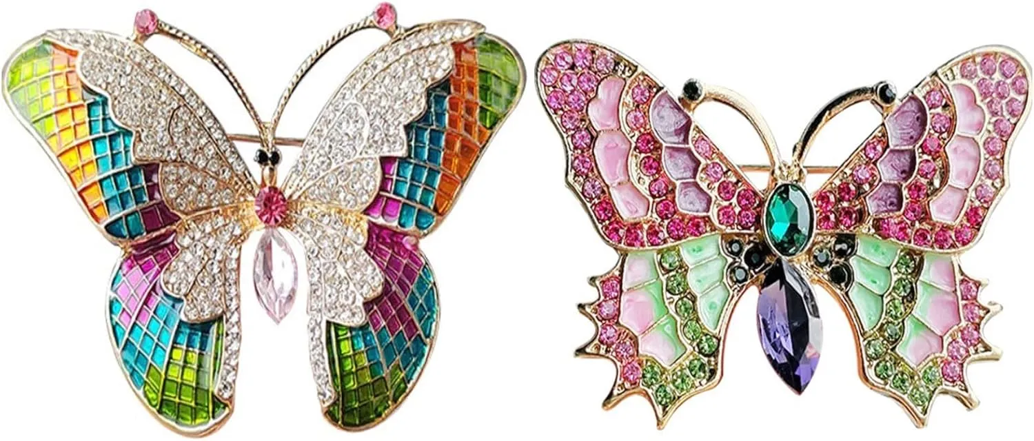 2pcs Butterfly Brooch,Crystal Rhinestone Enamel Butterfly Brooches Pin Cute Butterfly Shape Corsages Brooches Decoration Gift for Women Girls