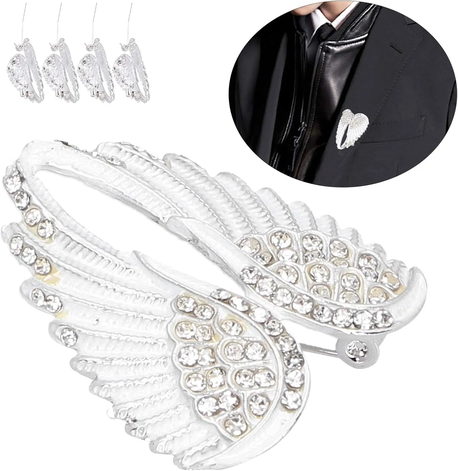4Pcs Crystal Angel Wings Brooch Pins, Brooch Pin Diamond Angel Wing Pattern Lapel Pin Suit Coat Breastpin Coat Badges Accessory for Women Men Wedding Party