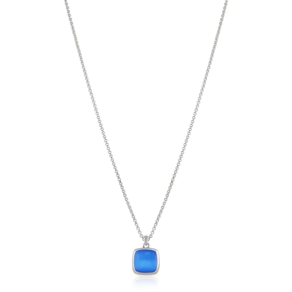 925 Rhodium Classic Blue Cat's Eye Pendants