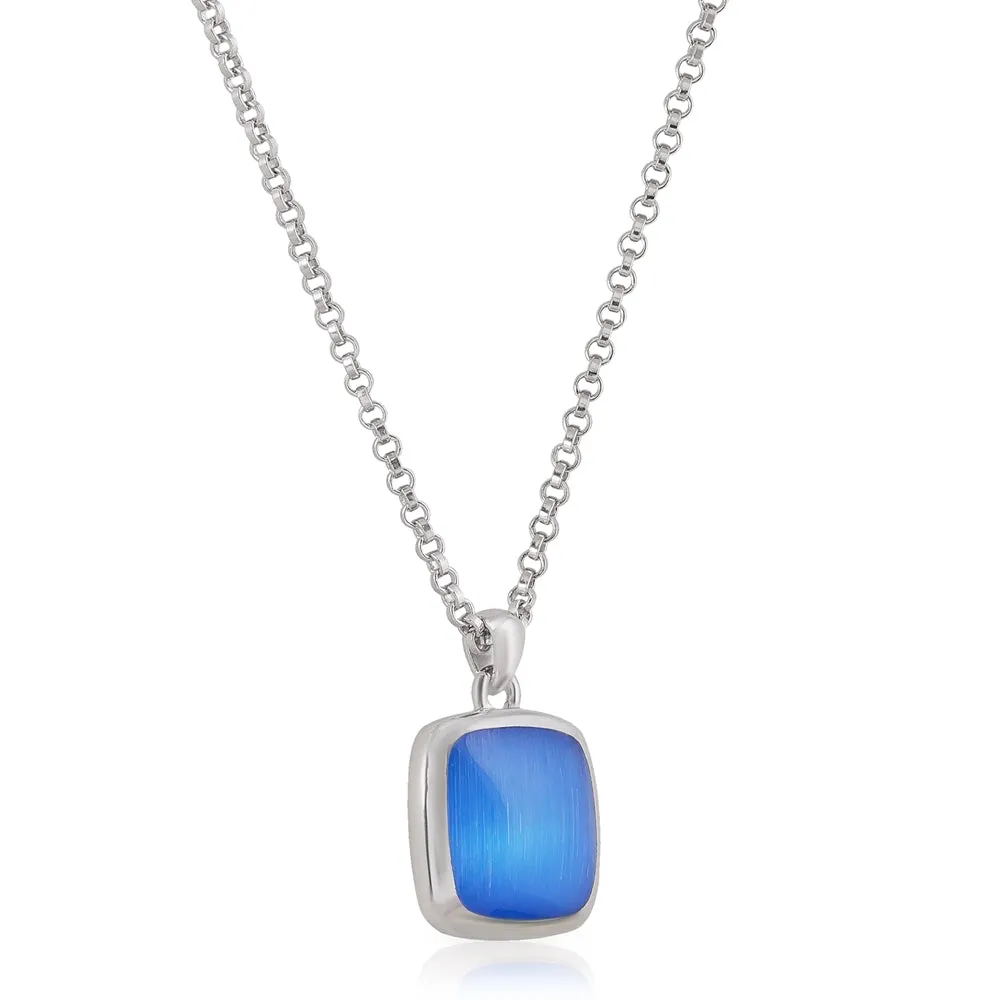 925 Rhodium Classic Blue Cat's Eye Pendants
