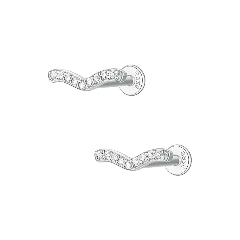925 Silver Simple Bird Shape CZ Diamond Flat Back Earrings