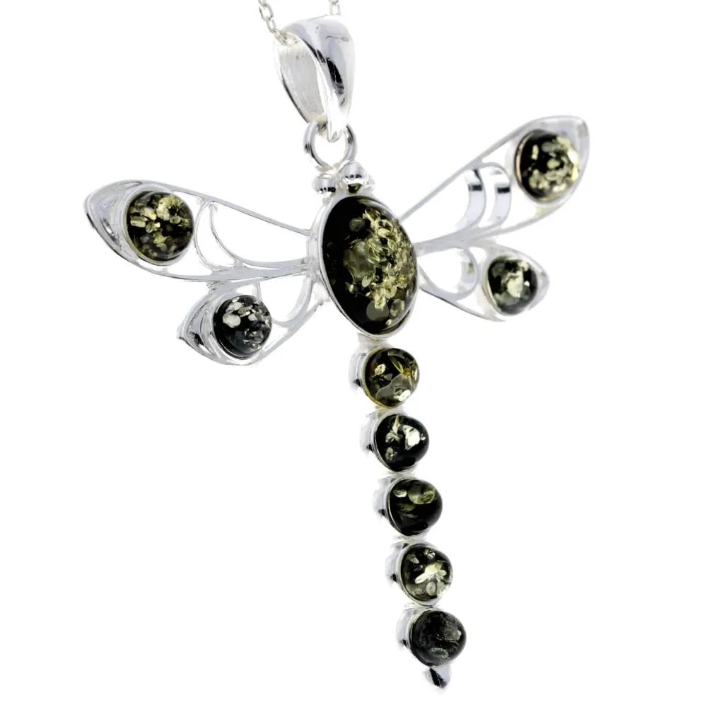 925 Sterling Silver & Baltic Amber Dragonfly Pendant - 1861