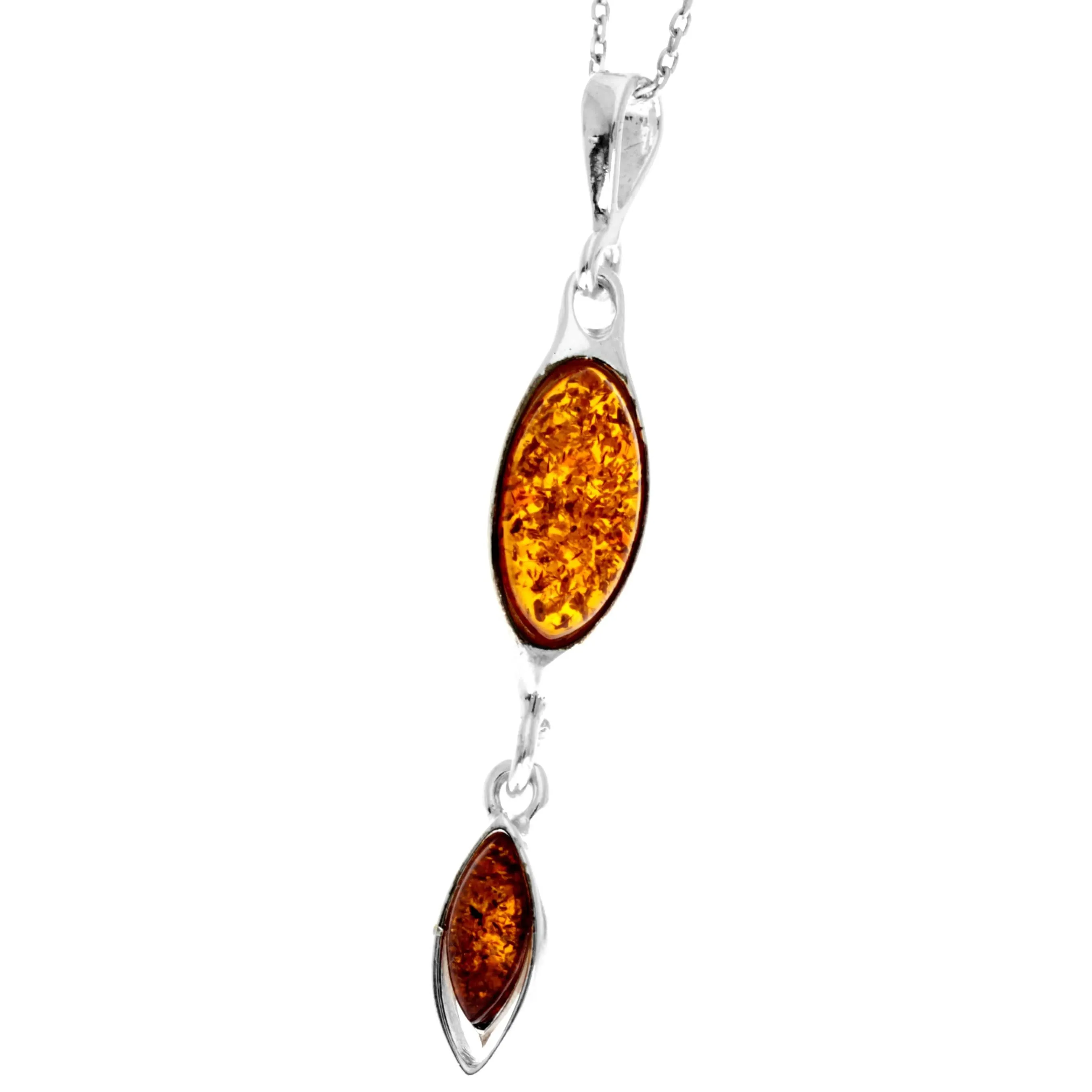 925 Sterling Silver & Genuine Baltic Amber Modern  Long Pendant - M270