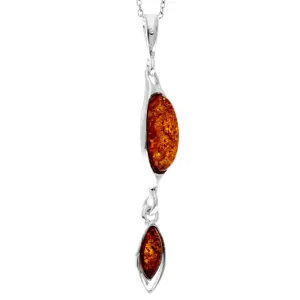 925 Sterling Silver & Genuine Baltic Amber Modern  Long Pendant - M270