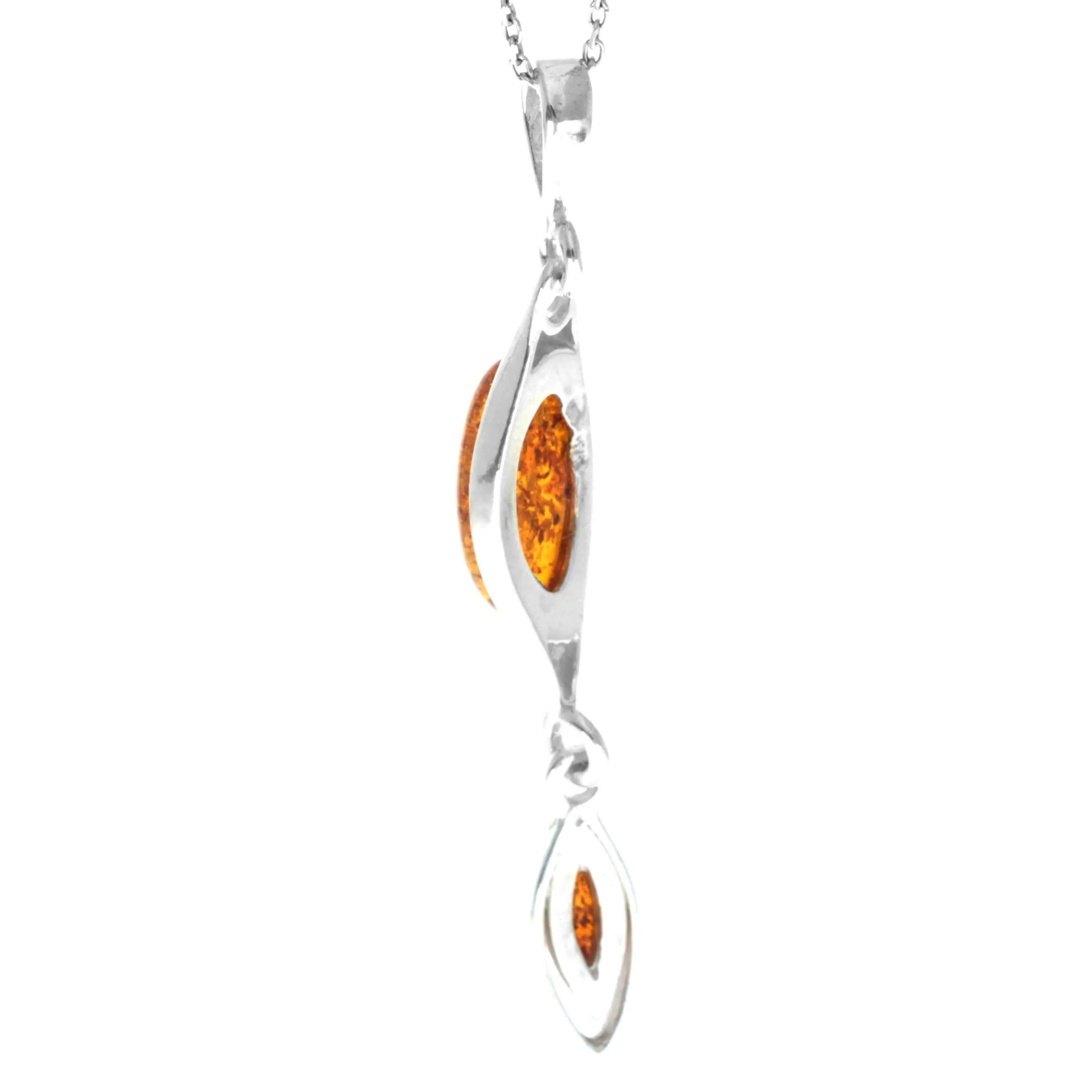925 Sterling Silver & Genuine Baltic Amber Modern  Long Pendant - M270