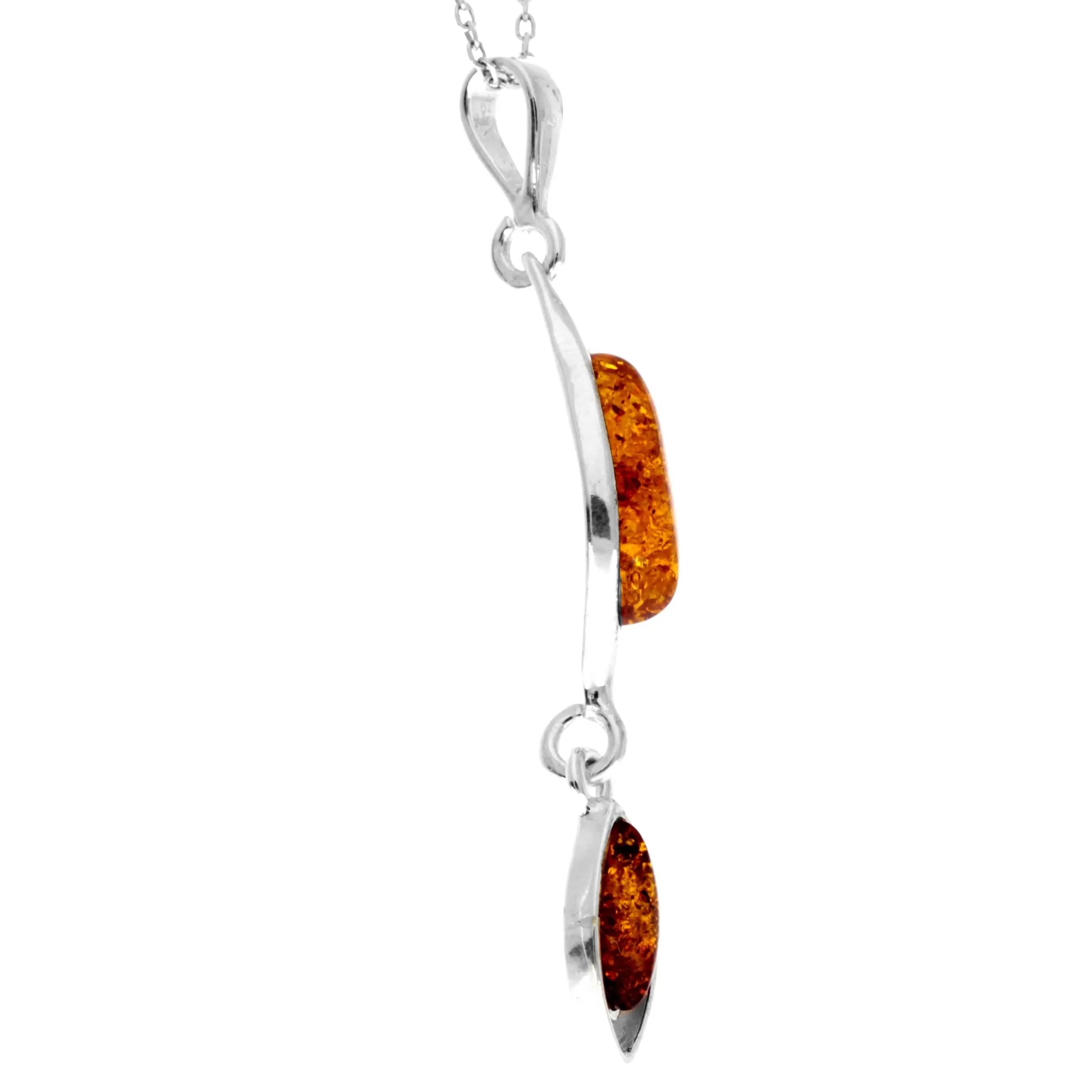 925 Sterling Silver & Genuine Baltic Amber Modern  Long Pendant - M270
