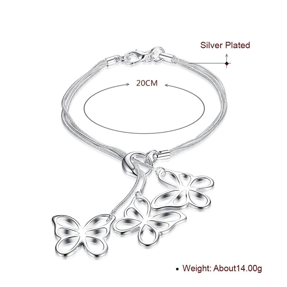 925 Sterling Silver Chain Three Butterfly Bracelet