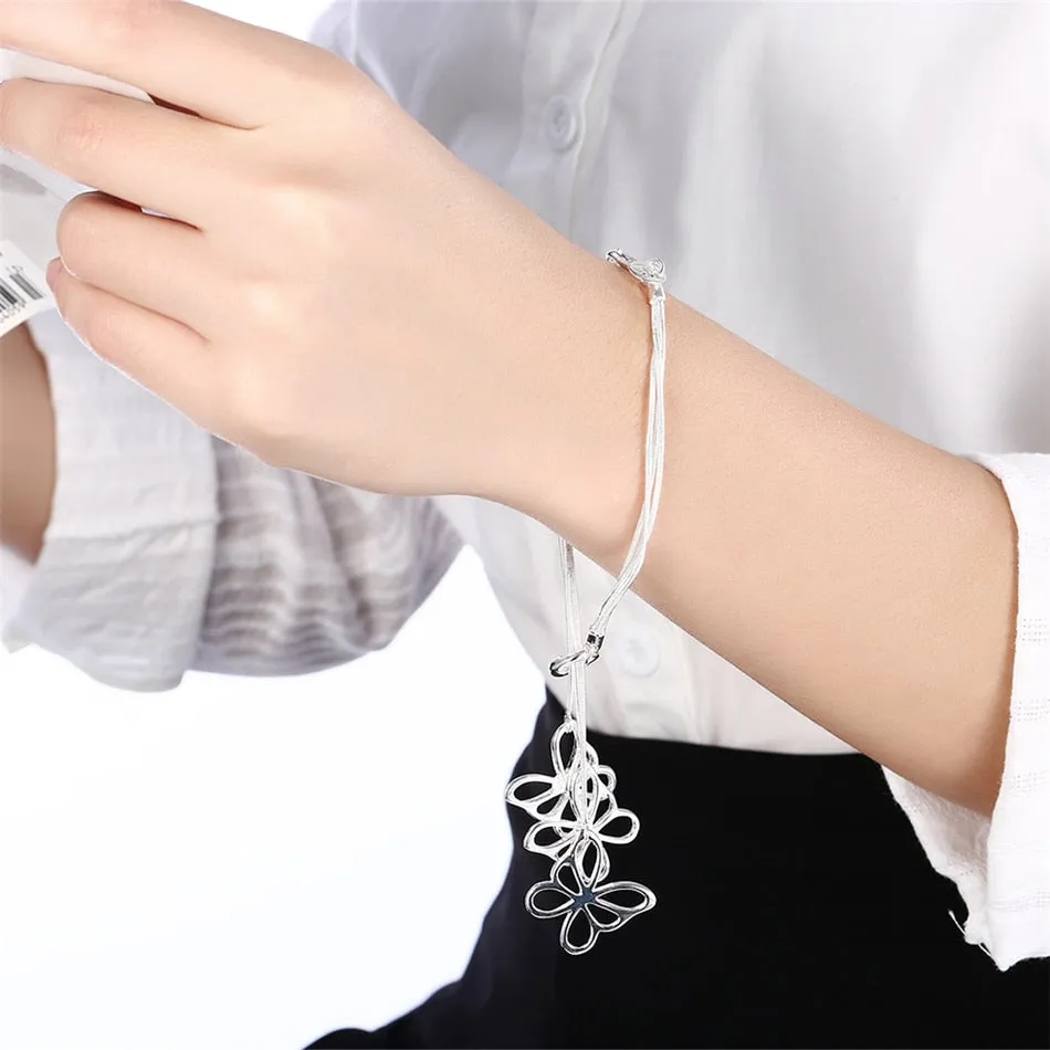 925 Sterling Silver Chain Three Butterfly Bracelet