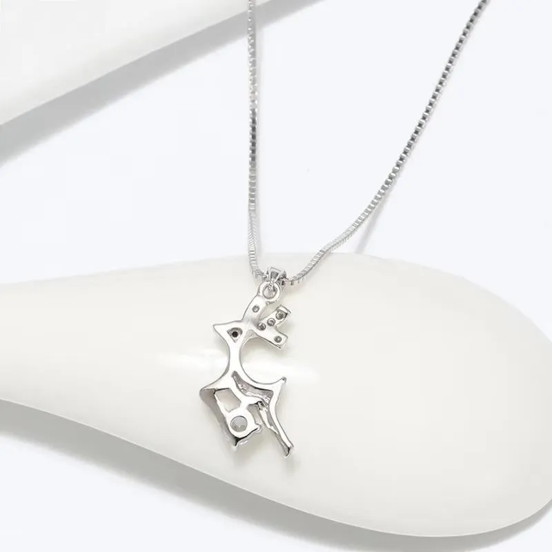 925 Sterling Silver Cute deer Pendant Necklaces with AAAA Zirconia