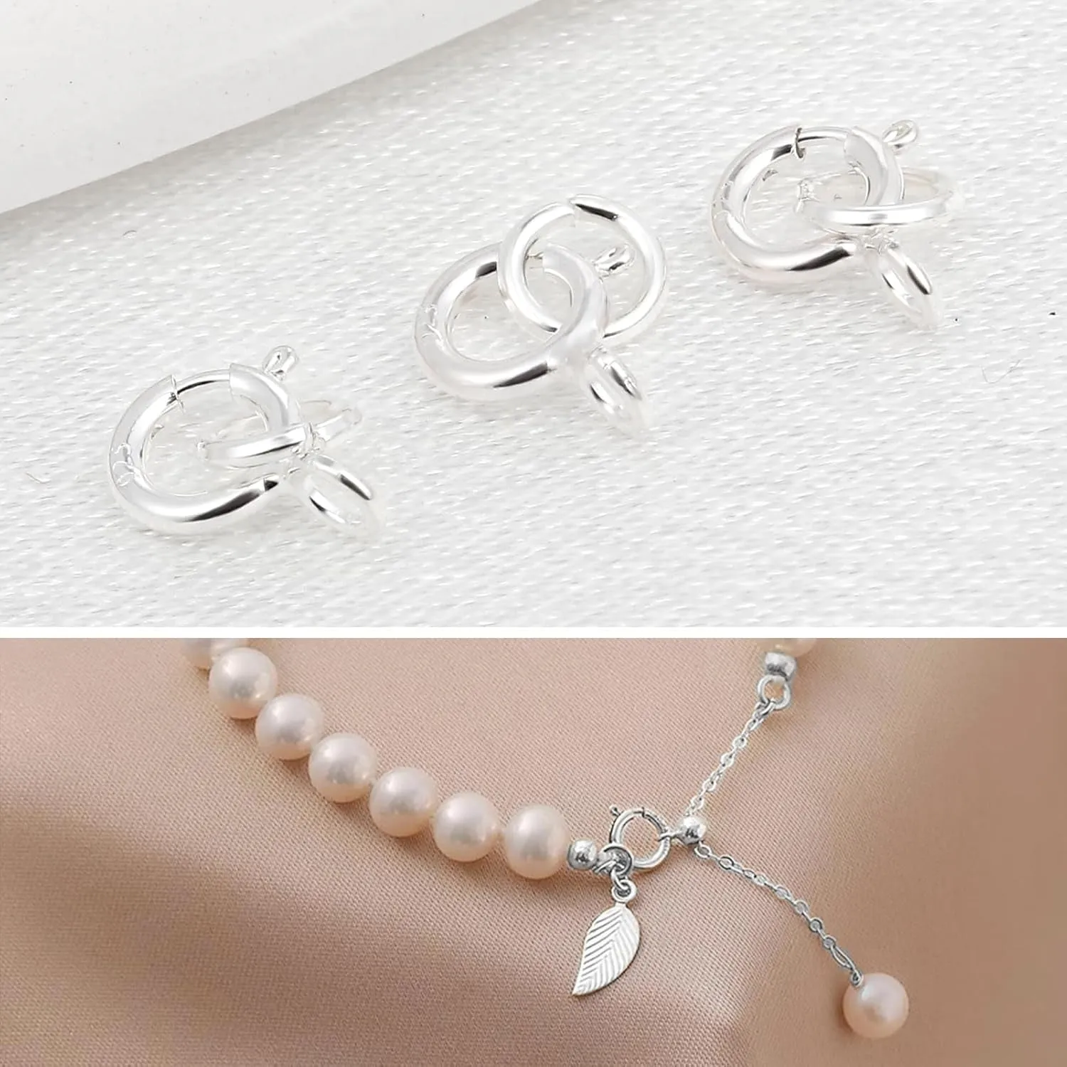 925 Sterling Silver Necklace Clasps - 5Mm Spring Clasps for Jewelry Making, Sterling Silver 4Mm Jump Rings, Jewelry Clasps and Closures, Suitable for Jewelry Making Necklace (Sterling Silver)