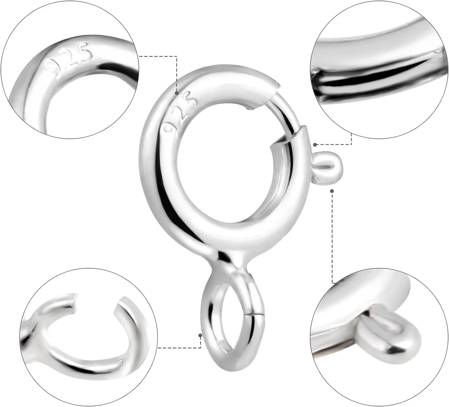 925 Sterling Silver Necklace Clasps - 5Mm Spring Clasps for Jewelry Making, Sterling Silver 4Mm Jump Rings, Jewelry Clasps and Closures, Suitable for Jewelry Making Necklace (Sterling Silver)