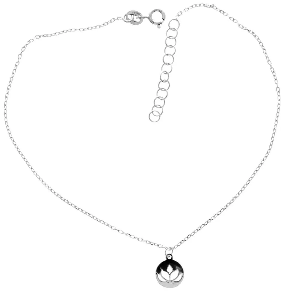 925 Sterling Silver Rhodium Plain  Lotus Flower Anklet  Bracelet - IT-N17-AS-A