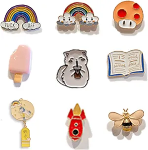 9Pcs Kawaii Cartoon Brooch Pins Mushroom Little Rocket Unicorn Rainbow Pins Badge Bulk for Women Girls Jewelry Gift