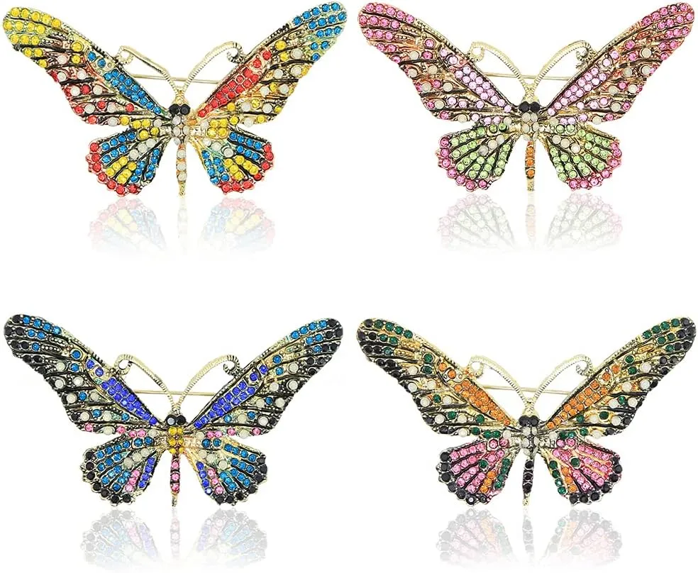 Apol 4PCS Fashion Exquisite Butterfly Crystal Brooch Pin Rhinestones Breastpin with a Storage Bag for Women Gift Clothes Collar Dress Scarf Decoration
