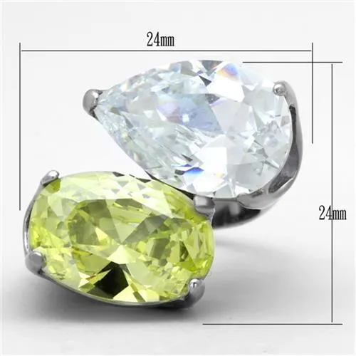 Apple Green Cubic Zirconia Stainless Steel Women's Ring - Hypoallergenic & Stylish