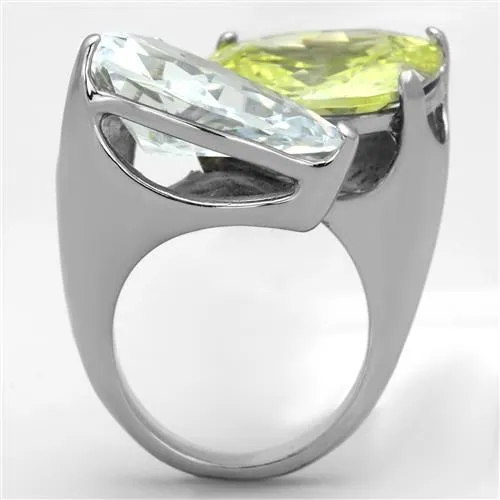 Apple Green Cubic Zirconia Stainless Steel Women's Ring - Hypoallergenic & Stylish