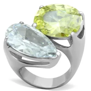 Apple Green Cubic Zirconia Stainless Steel Women's Ring - Hypoallergenic & Stylish