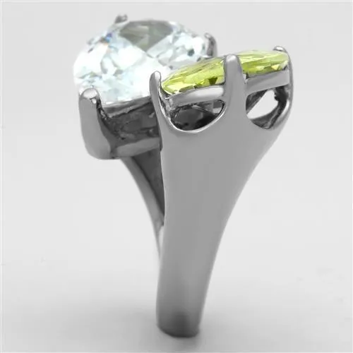Apple Green Cubic Zirconia Stainless Steel Women's Ring - Hypoallergenic & Stylish