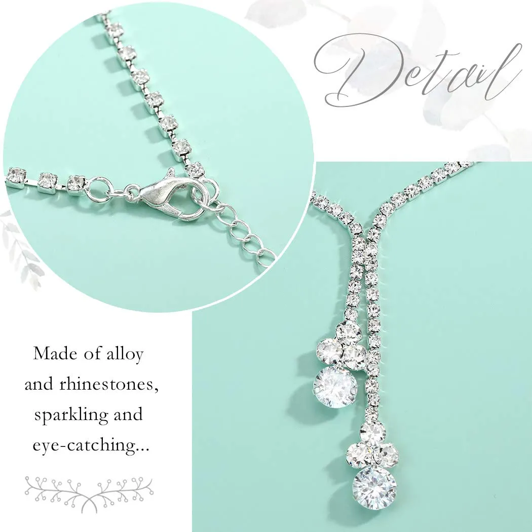 Aukmla Bride Wedding Necklace Earrings Set Silver Crystal Necklaces Rhinestone Necklaces Jewelry Accessories for Women and Girls Necklace-026 (Set of 3)