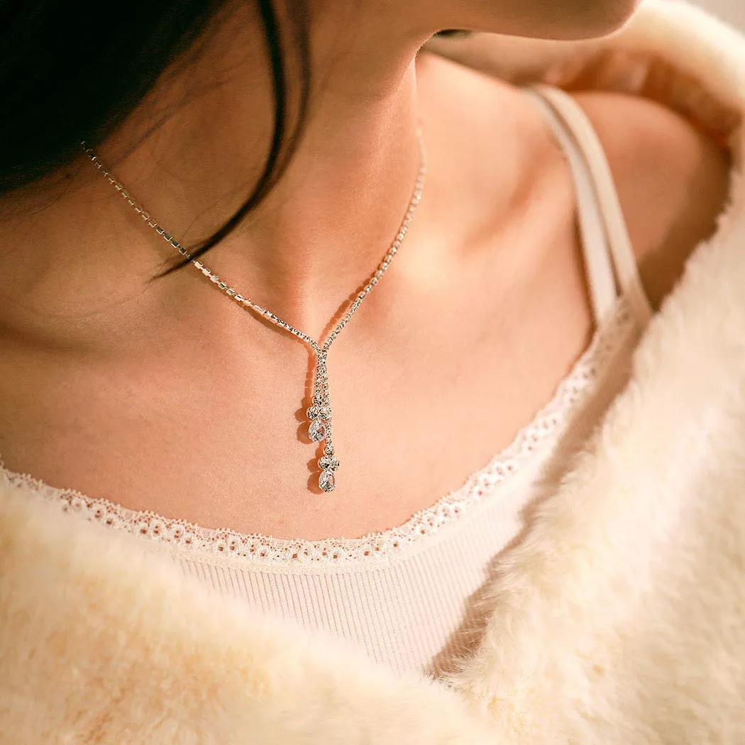 Aukmla Bride Wedding Necklace Earrings Set Silver Crystal Necklaces Rhinestone Necklaces Jewelry Accessories for Women and Girls Necklace-026 (Set of 3)