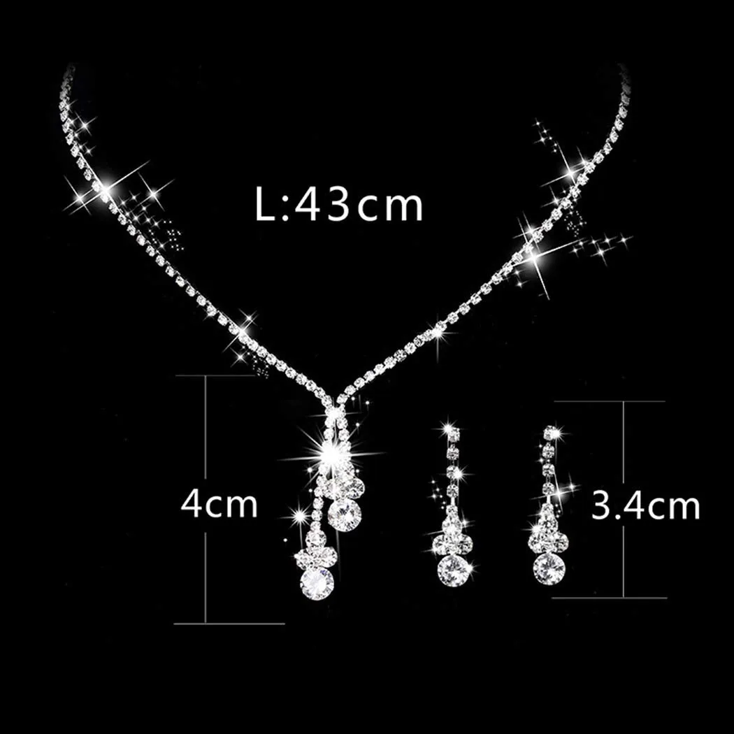 Aukmla Bride Wedding Necklace Earrings Set Silver Crystal Necklaces Rhinestone Necklaces Jewelry Accessories for Women and Girls Necklace-026 (Set of 3)