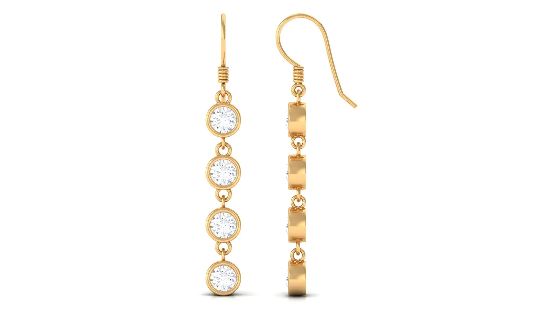 Bezel Set Round Moissanite Simple Dangle Earrings