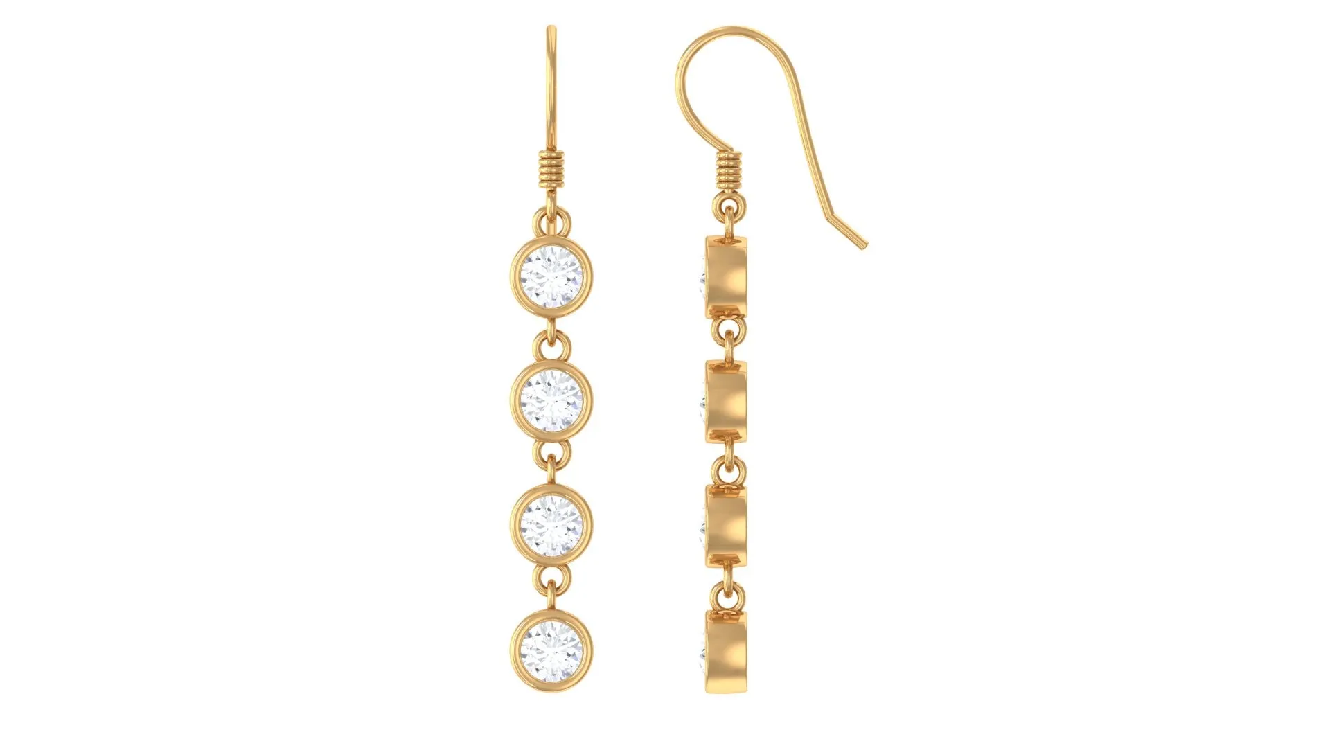 Bezel Set Round Moissanite Simple Dangle Earrings