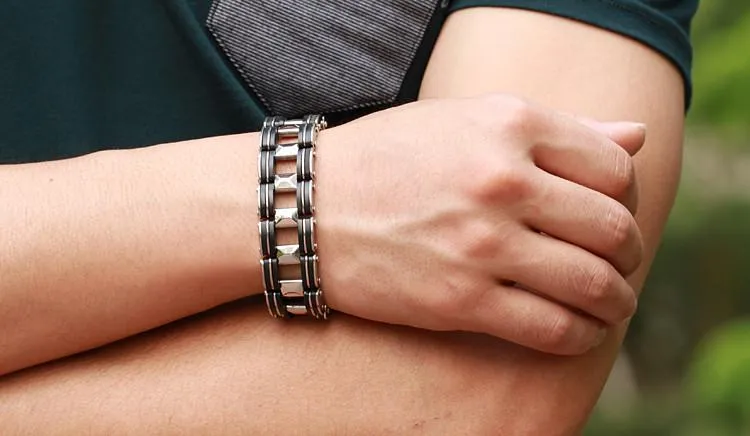 Black Strip Stainless Steel Bracelet