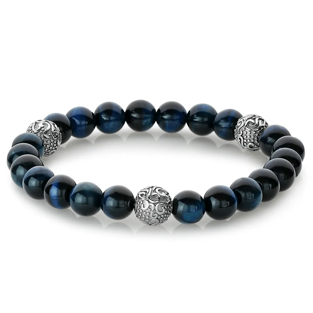 Blue Steel Beaded Bracelet 8mm