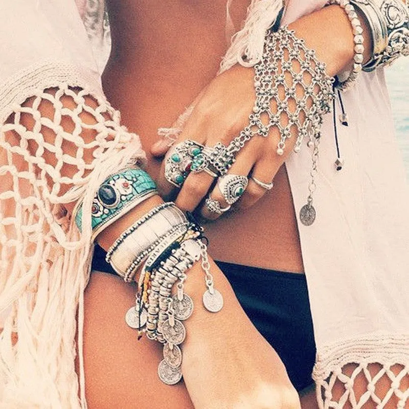 Boho Inspired Silver Bracelet And Anklet