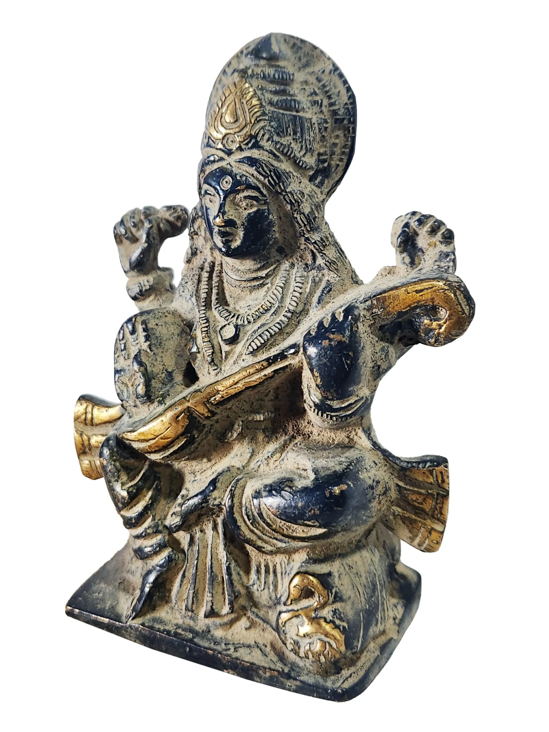 Brass Saraswati Statue Black Sand Finish