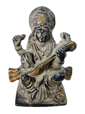 Brass Saraswati Statue Black Sand Finish