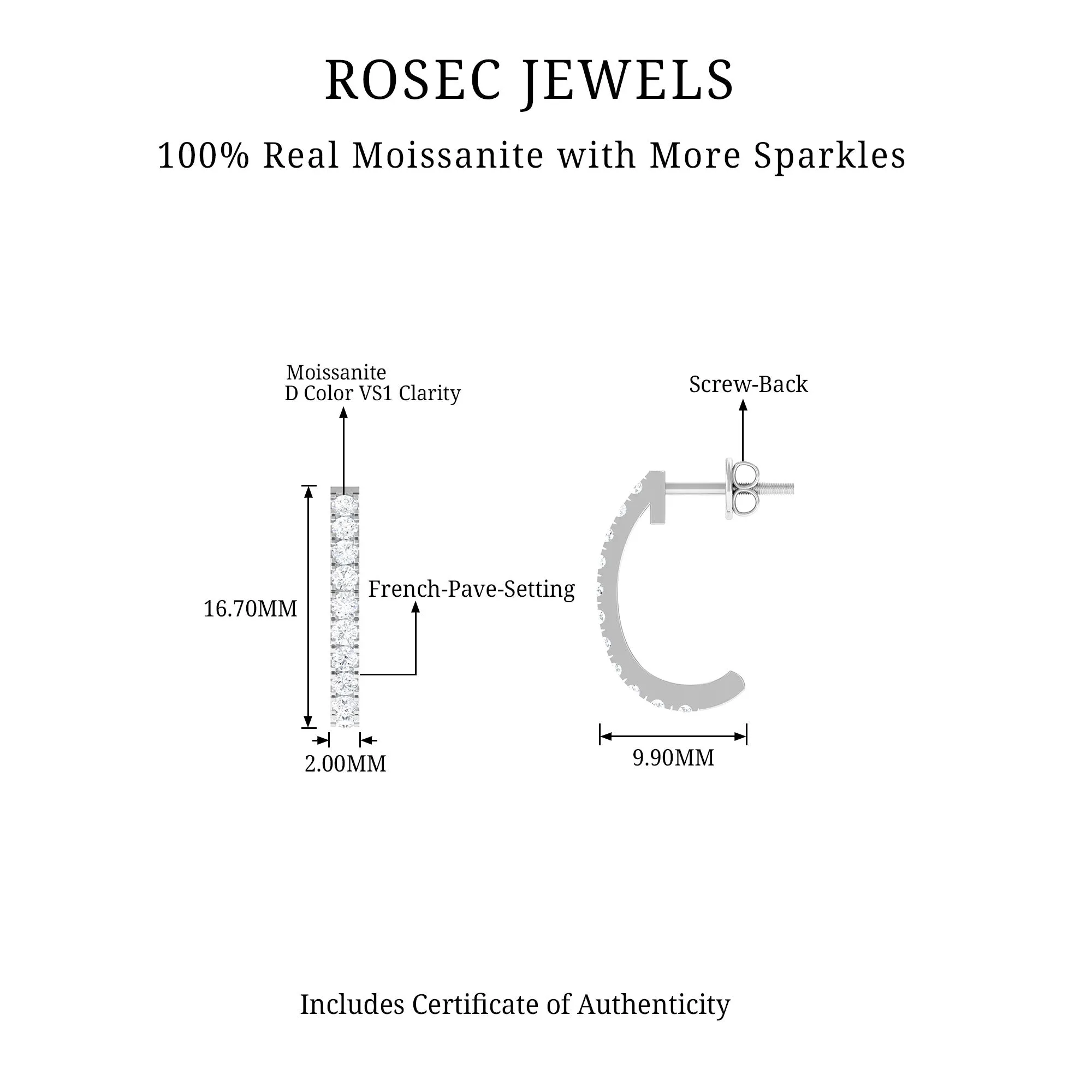 Certified Moissanite Simple Hoop Earrings