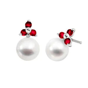 Classic Ruby and Pearl Earrings 14KT