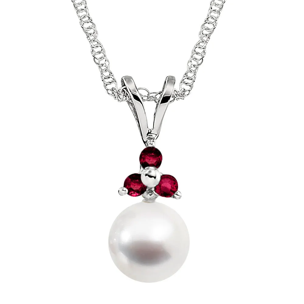 Classic Ruby and Pearl Earrings 14KT