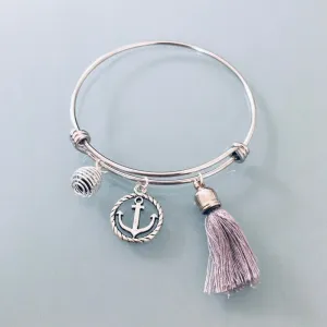 Clover Bangle Bracelet in Stainless Steel Anchor | Pompom and a Pearl to Perfume | Women's Bracelet in Silver | Gift idea | Gift Jewelry | Lucky Jewelry
