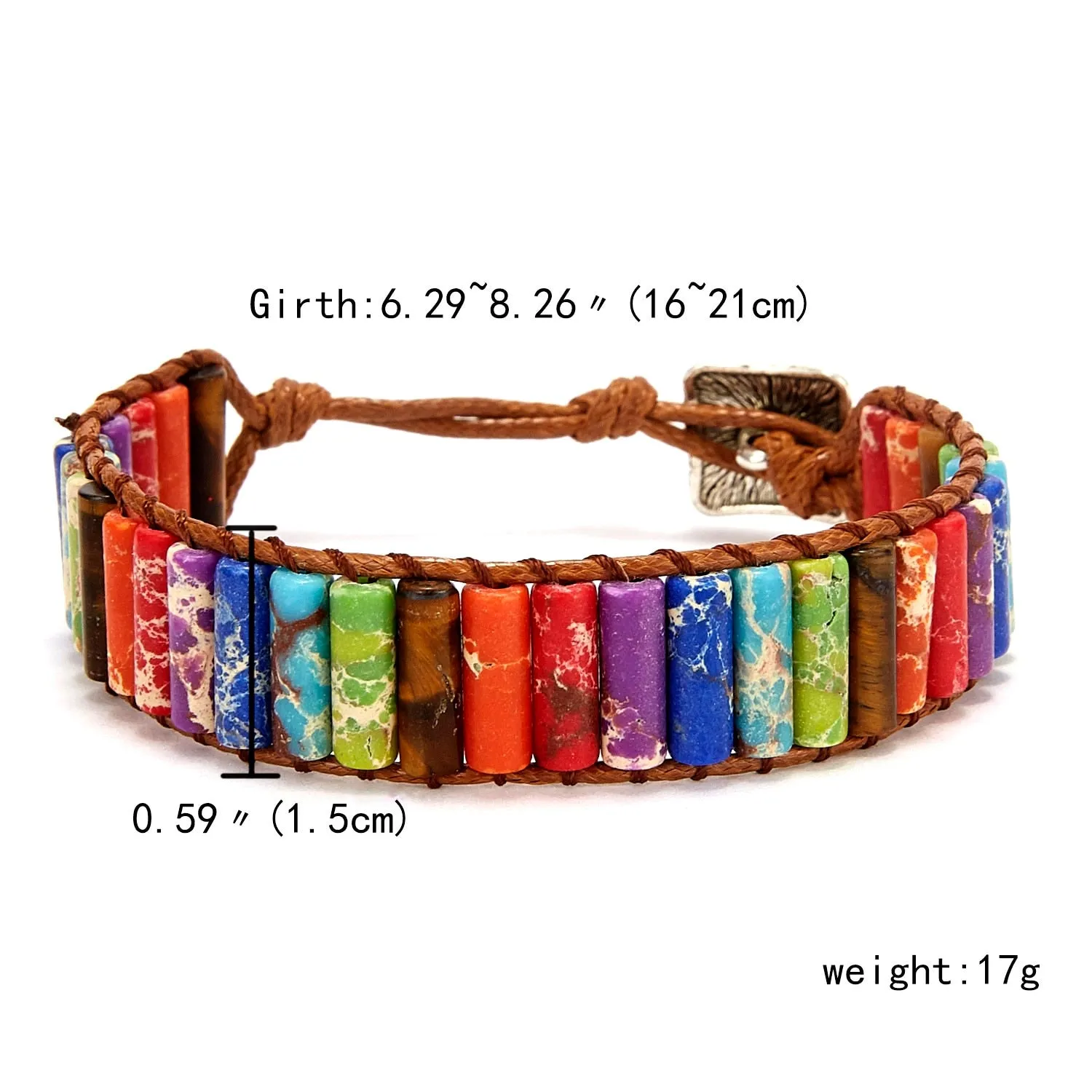 Color Positivity(International Friendship) Chakra Bracelets- Jewelry Handmade Multicolor Natural Stone Tube Beads Leather Wrap Bracelet Couples Bracelets Gifts