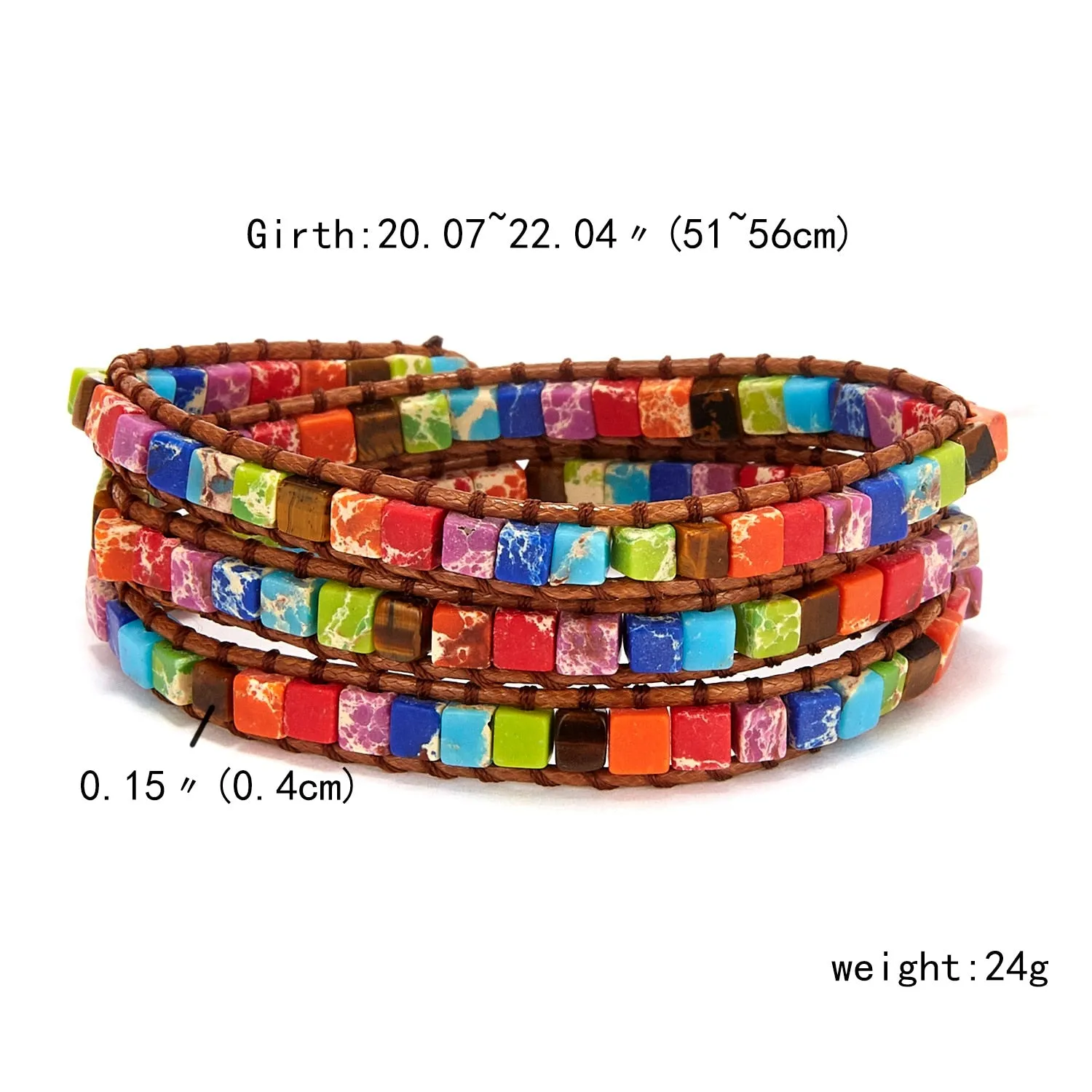 Color Positivity(International Friendship) Chakra Bracelets- Jewelry Handmade Multicolor Natural Stone Tube Beads Leather Wrap Bracelet Couples Bracelets Gifts