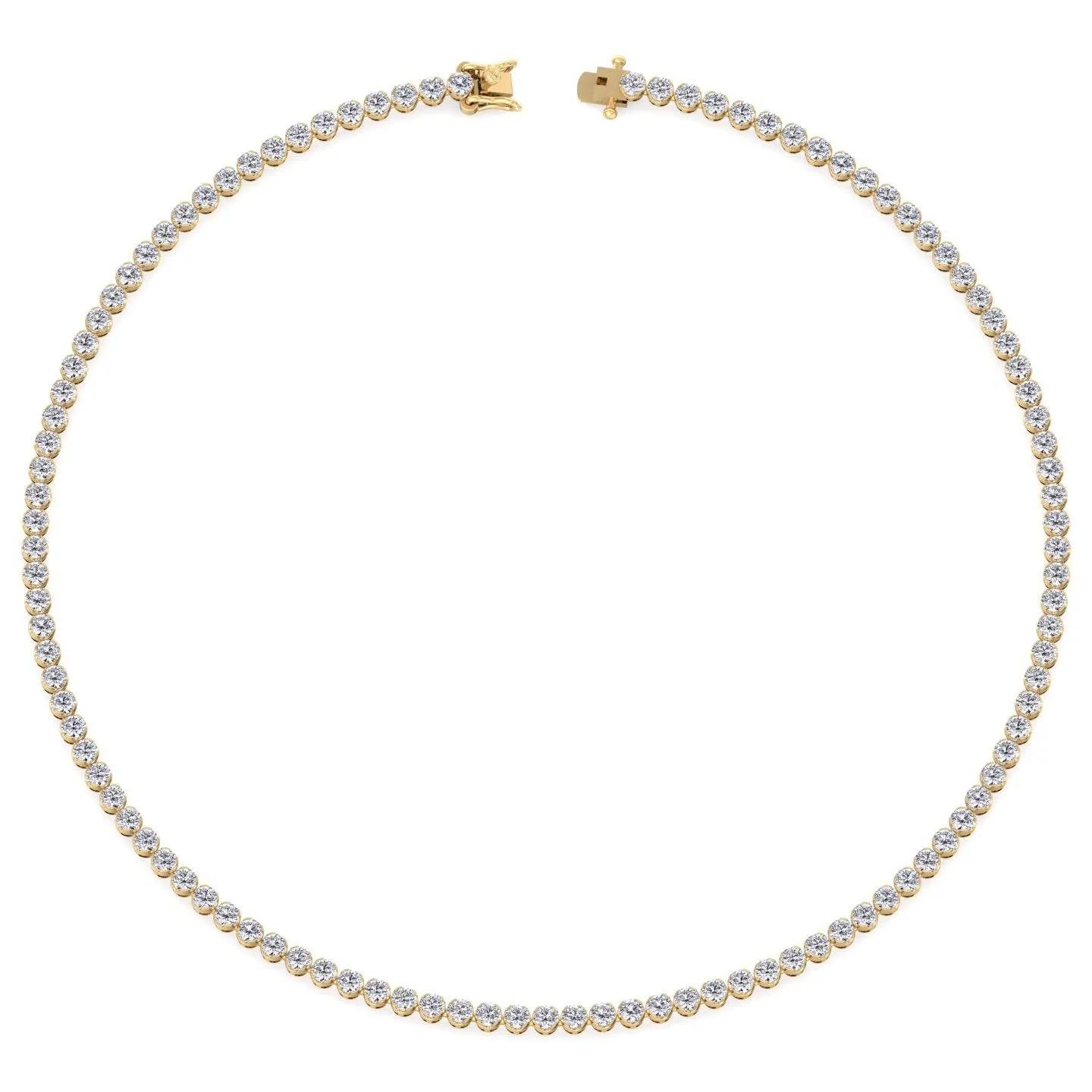 Crown Prong Natural Diamond Tennis Necklace 14K Solid Gold ( Illusion Setting)