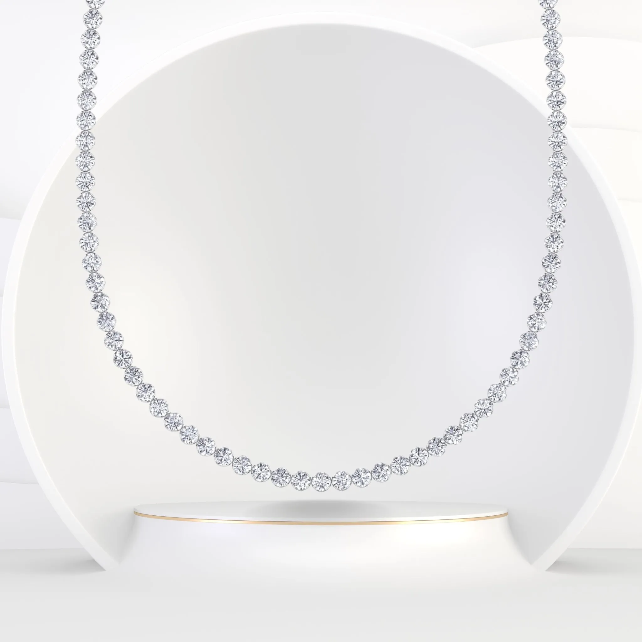 Crown Prong Natural Diamond Tennis Necklace 14K Solid Gold ( Illusion Setting)