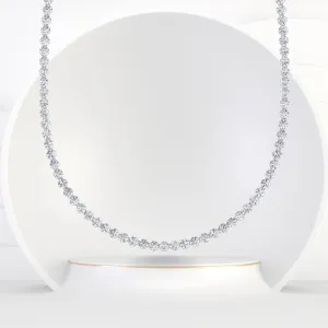 Crown Prong Natural Diamond Tennis Necklace 14K Solid Gold ( Illusion Setting)