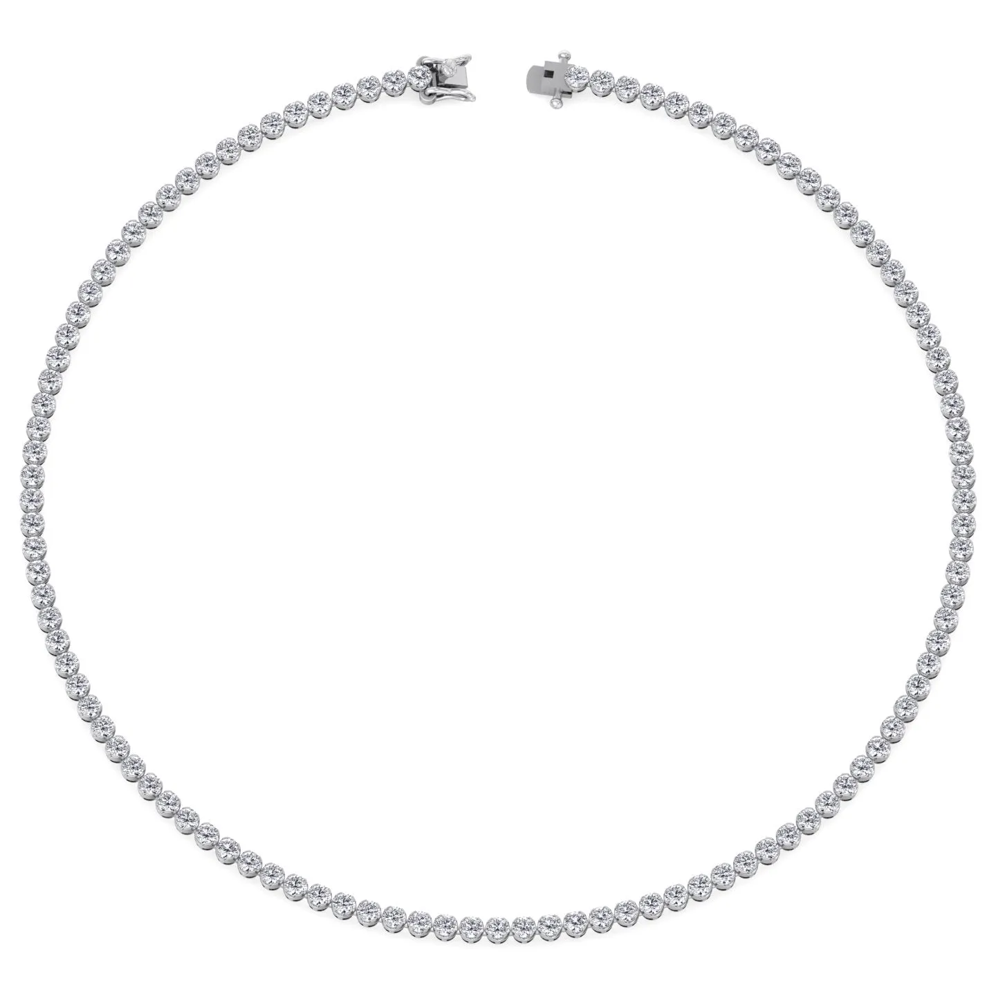 Crown Prong Natural Diamond Tennis Necklace 14K Solid Gold ( Illusion Setting)