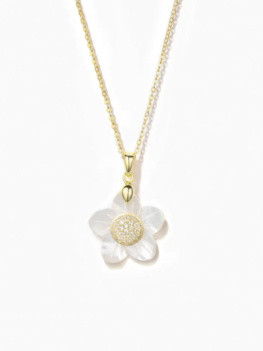 Delicate Flower With CZ Pendant Necklace